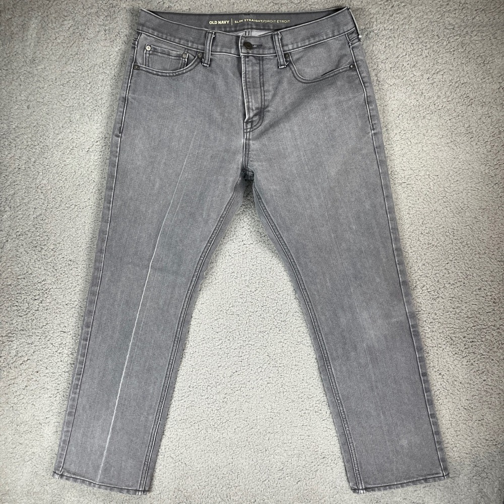 Old Navy Mens Slim Straight Gray Jeans 32x30 Solid Cotton Blend Casual Pants